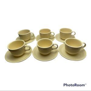 Homer Laughlin Fiesta Ware YELLOW Flat Tea Coffee Cup and Saucer Set Lot